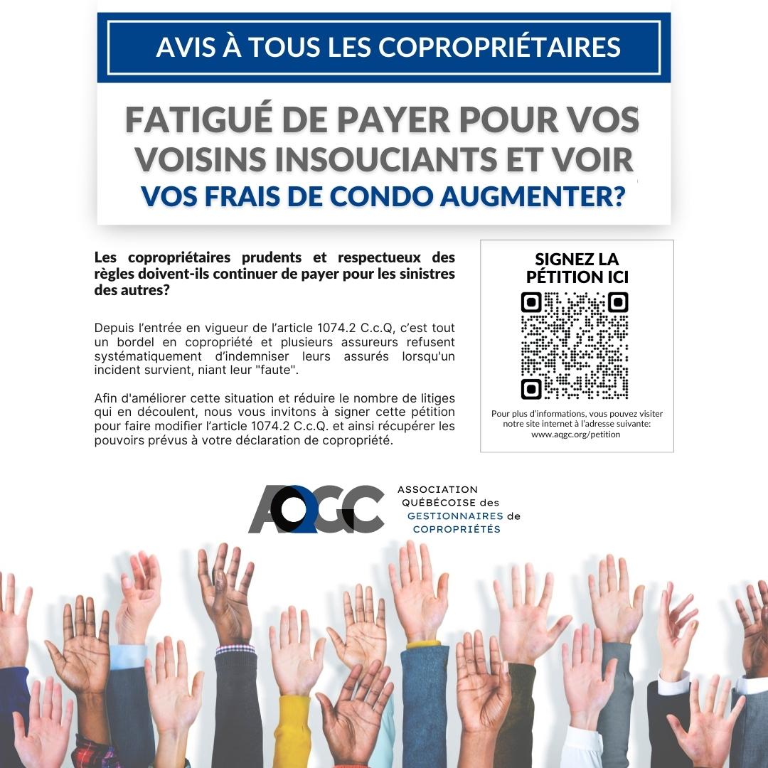 Communiqué de presse – Modification de l’article 1074.2 du Code civil du Québec relativement à l’indemnisation des sinistres en copropriété